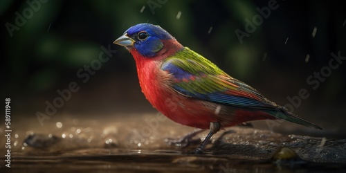Close up shot of Painted bunting on a tree. Generative AI