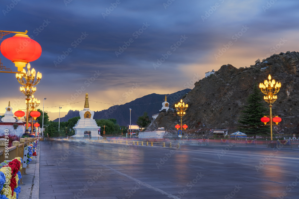Beautiful Street Views and Ancient Buildings in Lhasa, Tibet Autonomous Region, China on June 19, 2022
