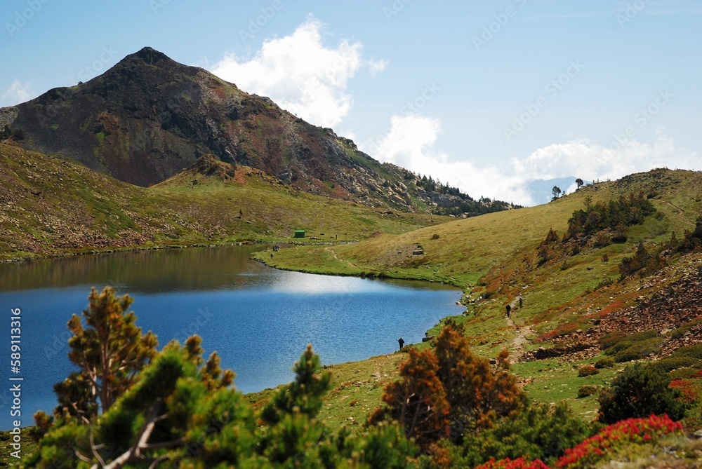 Natural view of a calm lake and mountain landscape in the countryside