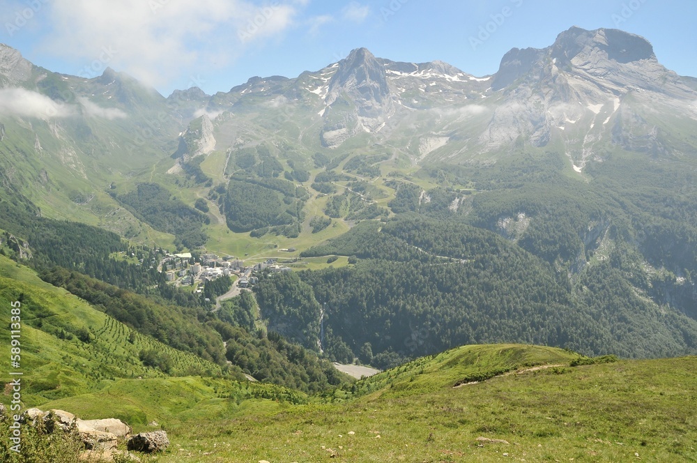 Natural view of green forest and mountain landscape in the countryside