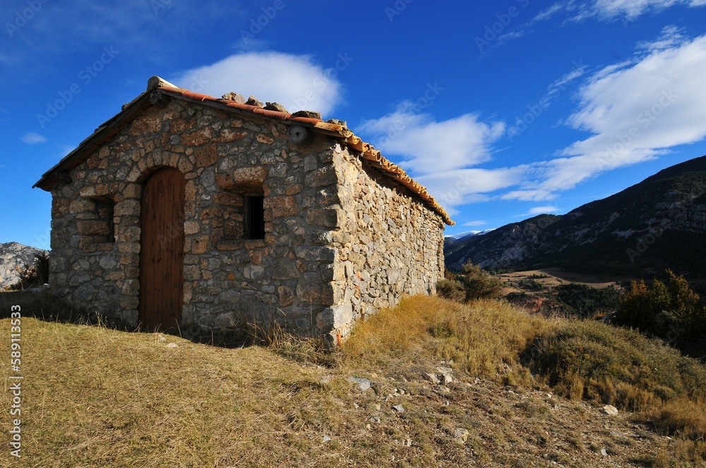 Romanesque chapel of Santa Pelaia de Perles. Oden, Spain.
