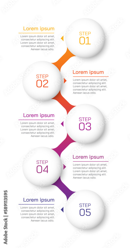 Fototapeta premium Colorful infographic presentation design with 5 steps. Vector illustration.