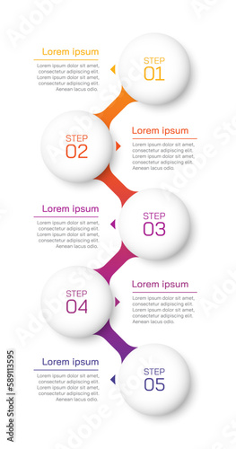 Colorful infographic presentation design with 5 steps. Vector illustration.