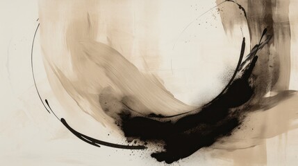 Wandcirkels Japandi stijl Abstracte monochrome Japandi kunst  © vadymstock