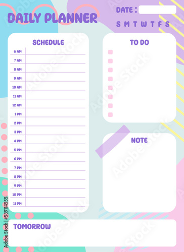 Daily Planner template, study planner with schedule, to do list, note, abstract doodle hand drawn background,vector illustration 