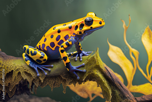 Poison Dart Frog on a Branch with Room for Copy, generative AI photo