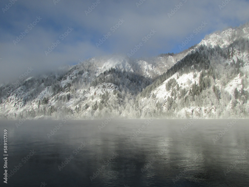 Fototapeta premium Siberian mountains and Yenisei river