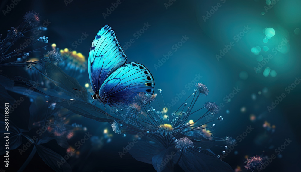 Concept of fantasy world. Butterfly in a fantasy world