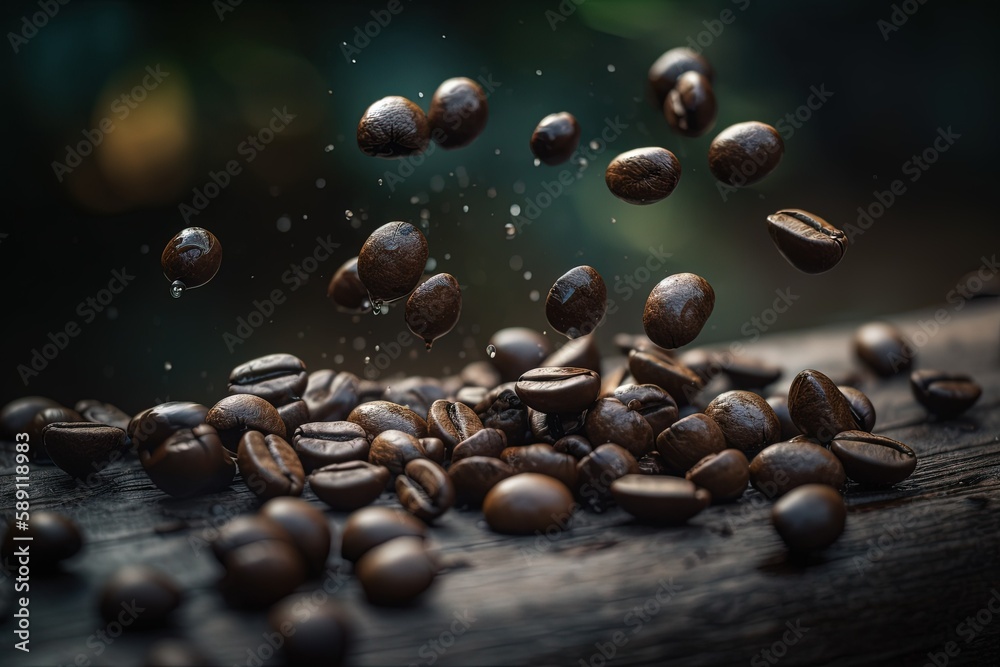 Coffee beans in the air Coffee beans in the air