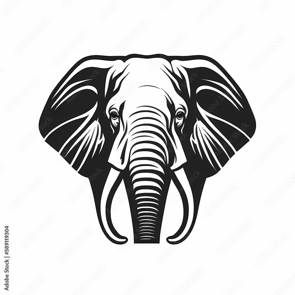 Elephant Black and White Isolated White. Generative AI
