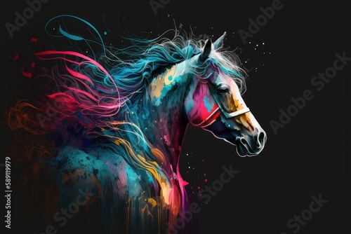 abstract colorfull horse background. ai generative