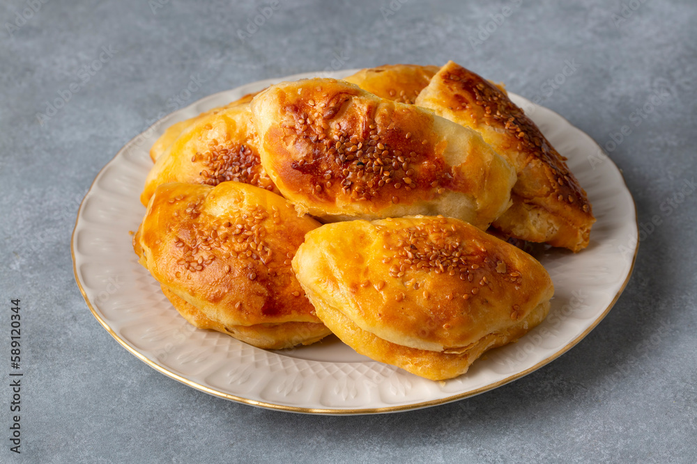 Turkish cuisine; Handmade Cheese Pastry (Turkish name; peynirli pogaca) Turkish cuisine; Handmade Cheese Pastry (Turkish name; peynirli pogaca)