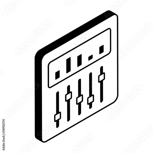 Dj Mixer Panel with button isometric Concept, Sound Mixing Board Vector outline Icon Design, FilmmakingSymbol, video production  equipment Sign, streaming media and film maker Stock illustration
