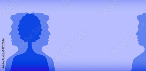 Psychology. Bipolar mental disorder, double face, split personality. 
Conceptual mood disorder. Vector image.
