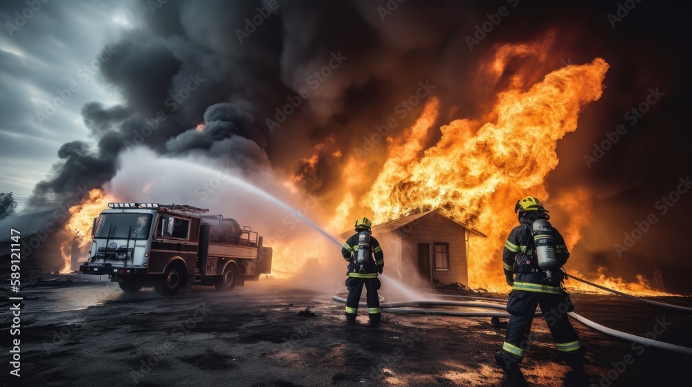 Obraz premium apagando el incendio