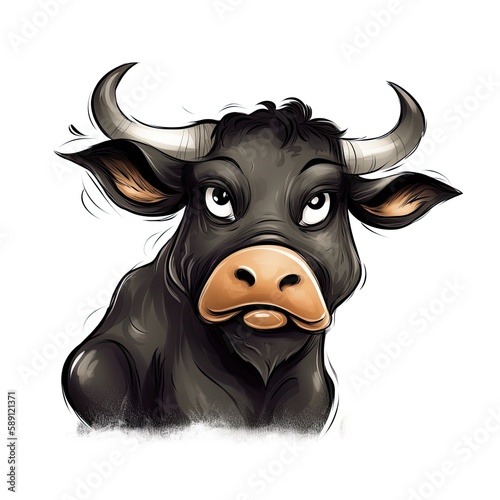 bull, cartoon, illustration, cute, Generative AI, Generative, AI