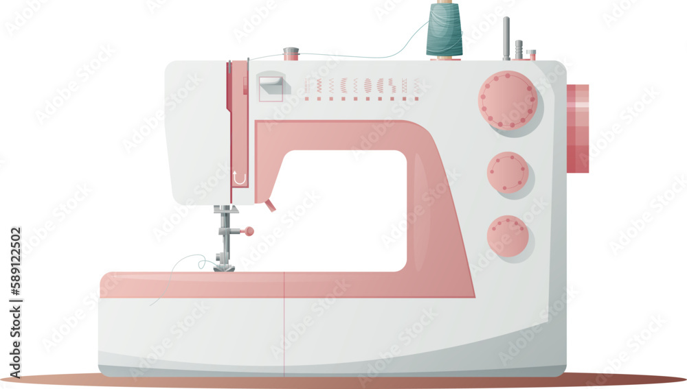 Sewing machine on an isolated background. Vector illustration of the tool for sewing. The work of the seamstress.