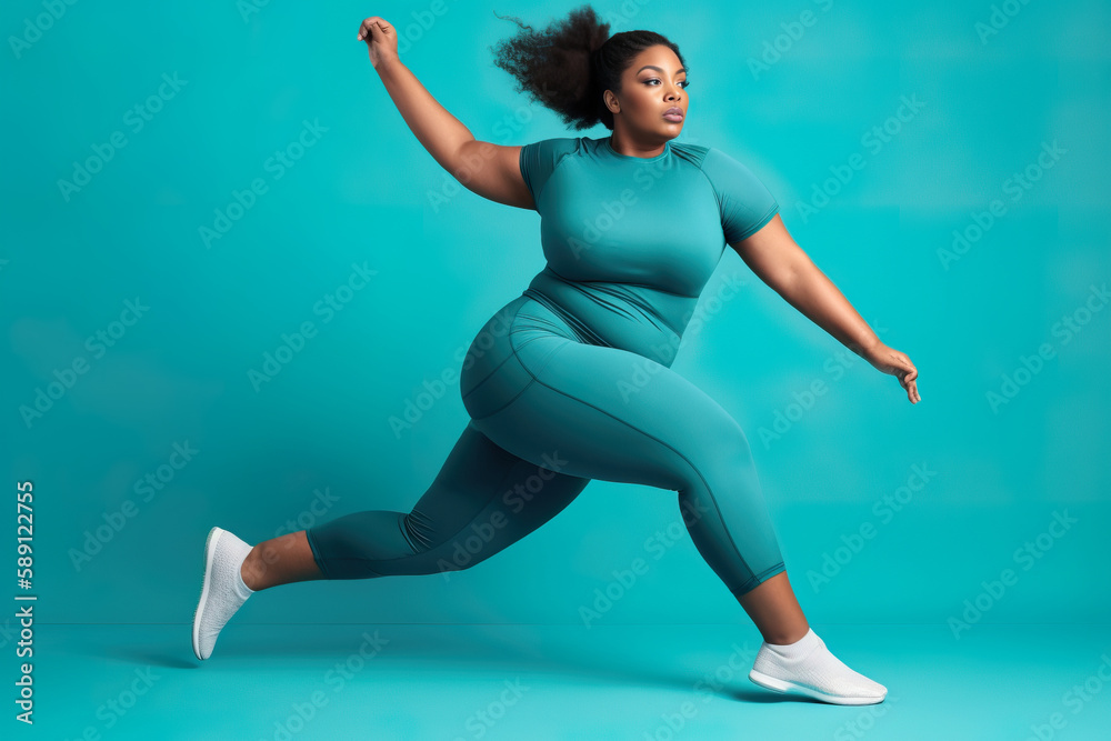 Obraz premium A fictional person. Confident plus-size fitness model showcasing strength and grace
