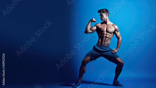 A fictional person. Confident Fitness Model on a one color Background