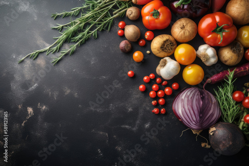 Vegetables On a Grey Chalk Background, Food Photography, Vegan, Eco, Generative AI