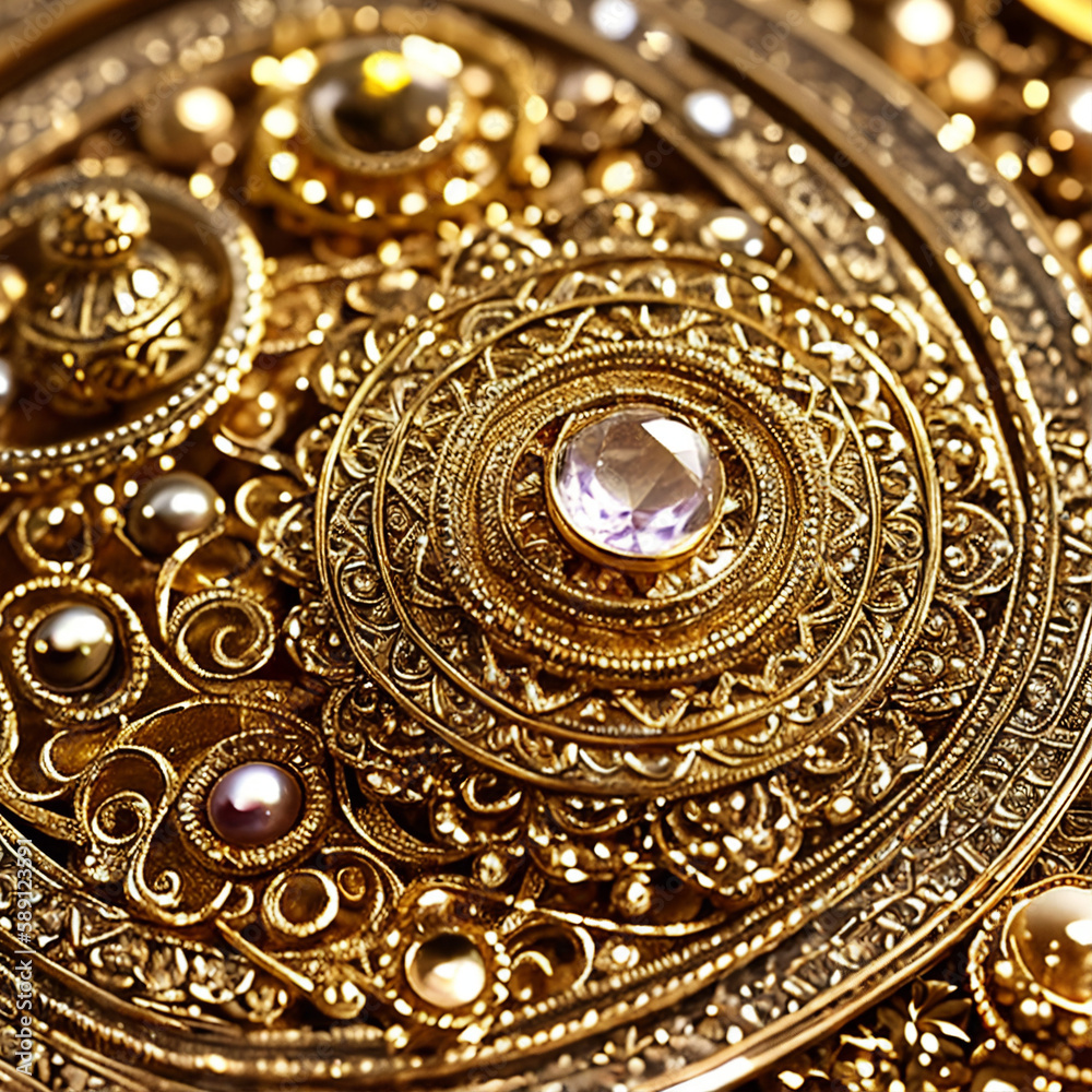 golden jewelry texture with gems rich detailed close up with generative AI technology