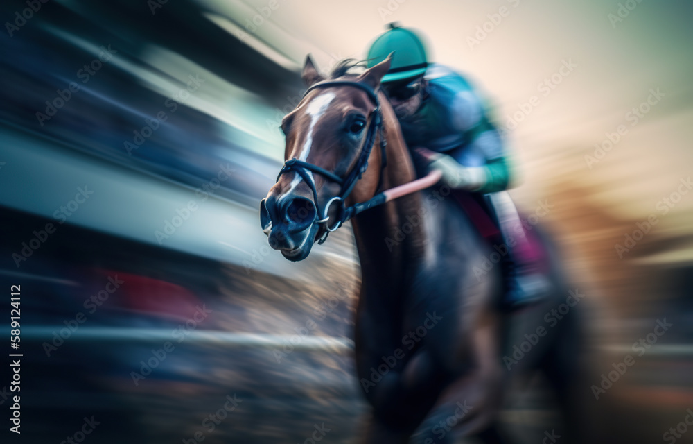 Jockey on racing horse. Champion. Hippodrome. Racetrack. Horse riding ...