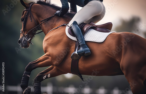 Horse jumping. Show Jumping. Equestrian Sports. Horse riding. Digital ai art photo