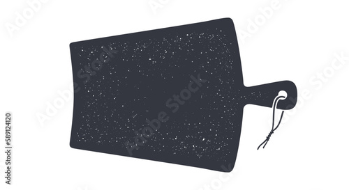 Cutting kitchen board. Kitchen design with hand draw cutting board. Wall decor, poster, sign, for quote, card, banner. Mockup of black textured cutting board on kitchen for menu. Vector Illustration
