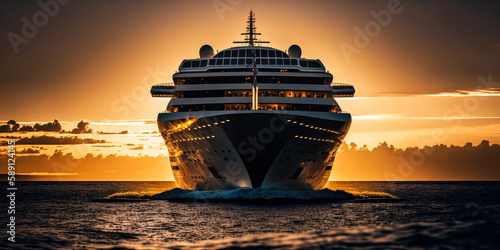 Passenger cruise ship in the sunset- Generative AI