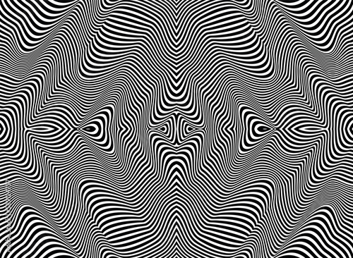 Abstract pattern. Texture with wavy, billowy lines. Optical art background. Wave design black and white. Digital image with a psychedelic stripes. Vector illustration