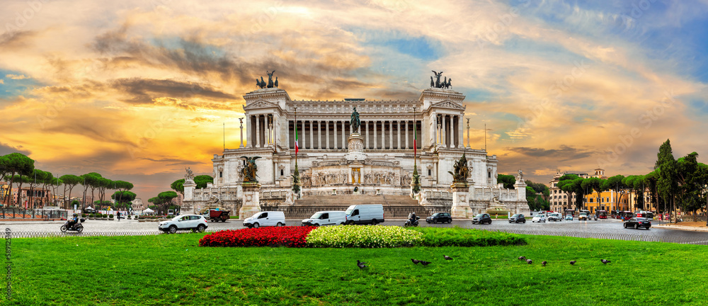 Vittoriano or Altar of the Fatherland, panorama from Venice Square, Rome, Italy