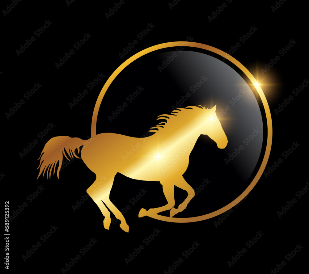 Golden Horse in Circle Logo Vector Icon Golden Horse in Circle Logo Vector Icon