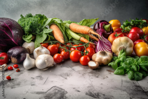 Vegetables On a Grey Chalk Background  Food Photography  Vegan  Eco  Generative AI