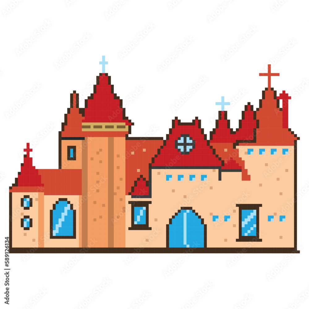 Fototapeta premium pixel building Arcade game world and pixel scene