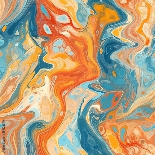 Abstract Hand Drawing Painting. Digital Painting Marble Textured Liquid. Fluid Wavy. Seamless Fluid Pattern. Tie Dye Batik Background. Generative Ai.
