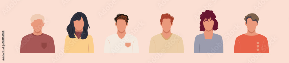 Set of different people portraits of diverse big business team vector flat illustrations. Collection of avatars of people, men and women. Group of happy smiling coworkers. Set of different people portraits of diverse big business team vector flat illustrations. Collection of avatars of people, men and women. Group of happy smiling coworkers.