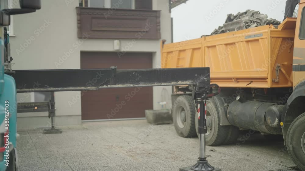 Truck trailer filled up with old roof tiles 4K Truck trailer filled up with old roof tiles 4K