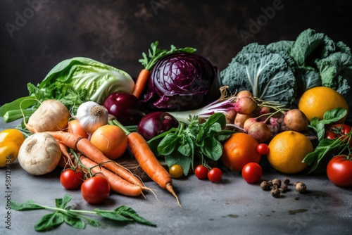 Vegetables On a Dark Background  Wallpaper  Food Photography  Composition  Vegan  Eco  Generative AI