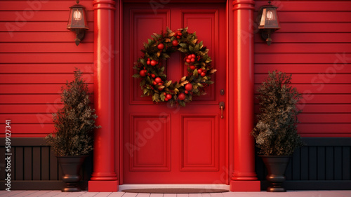 Elegance Christmas wreath on door, created with Generative AI Technology