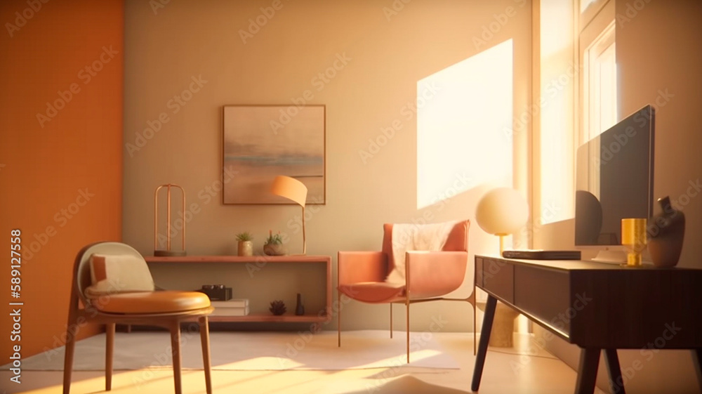 Stylish interior on harm colours, created with Generative AI Technology Stylish interior on harm colours, created with Generative AI Technology