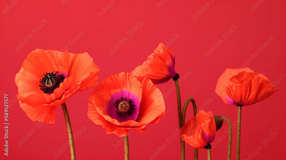 Obraz premium red Poppiers on bright background, created with Generative AI Technology