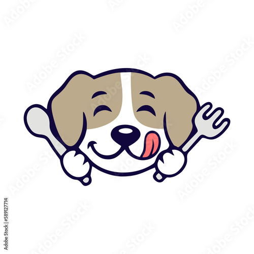 a clever, cute and adorable dog illustration logo suitable for a dog food company