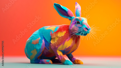 Multicolored bunny on broght background, created with Generative AI Technology
