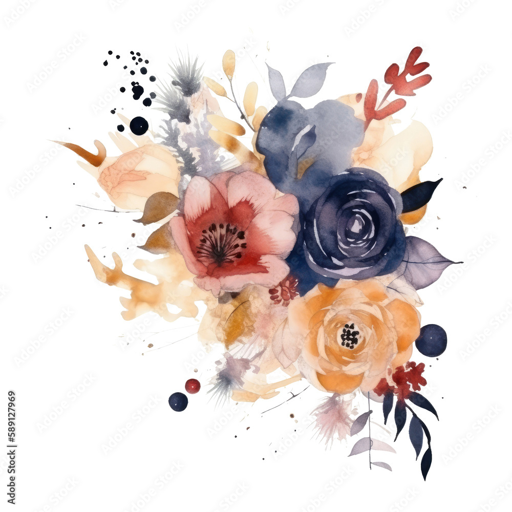 Watercolor flower element. Illustration AI Generative