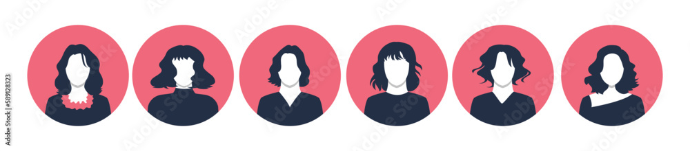 Collection of people portraits in different round frames of various big business team vector flat illustrations. Collection of avatars of people, men and women. Group of happy smiling coworkers.