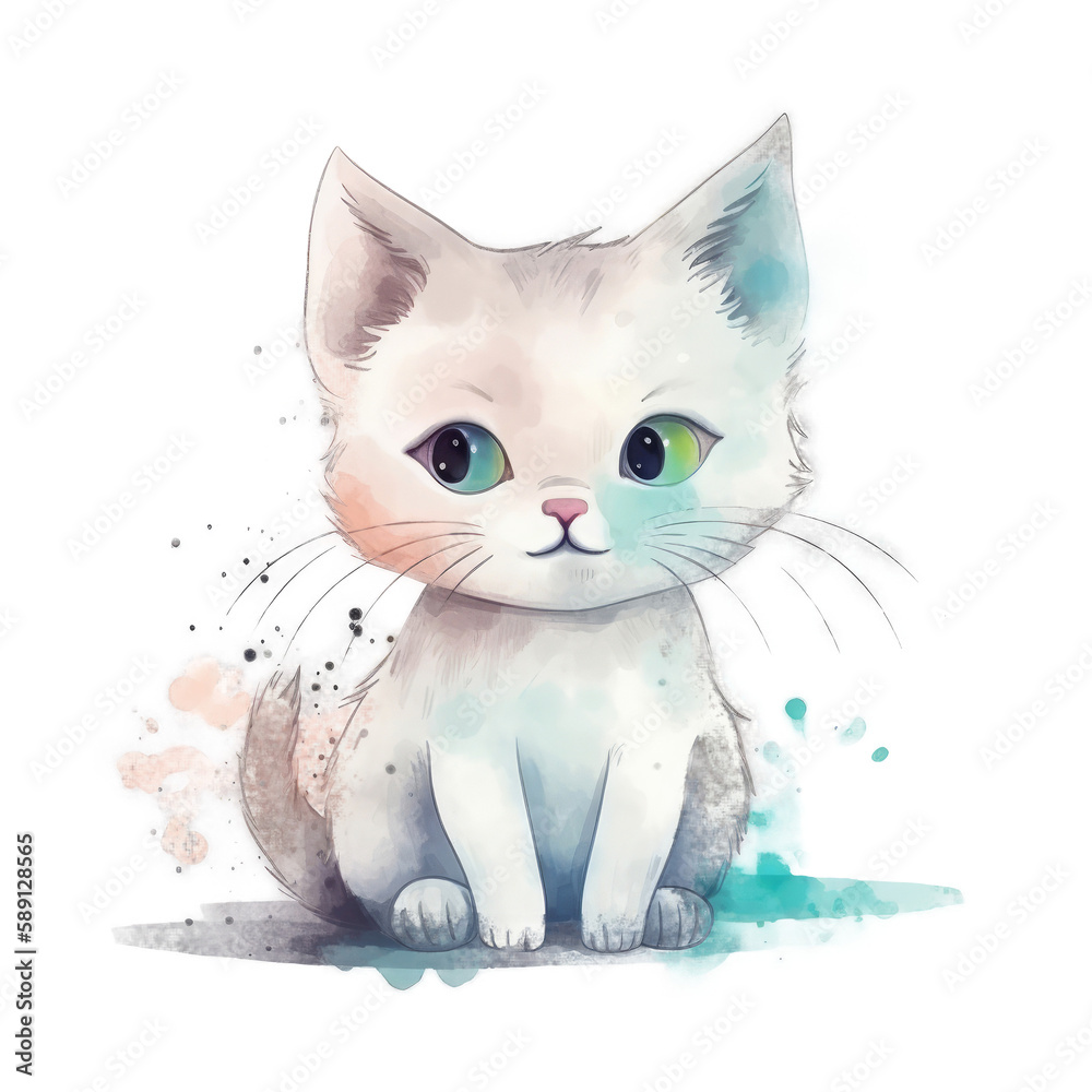 Cute watercolor cat. Illustration AI Generative. Cute watercolor cat. Illustration AI Generative.