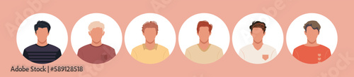 Collection of people portraits in different round frames of various big business team vector flat illustrations. Collection of avatars of people, men and women. Group of happy smiling coworkers.