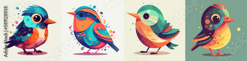 Flat color vector of colorful birds set collection