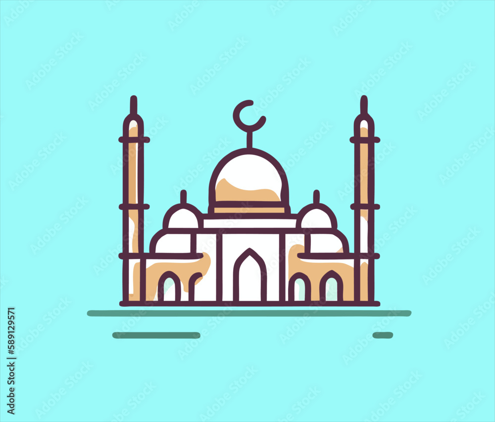 Hand Drawn mosque Vector Illustration. Mosque sketch art illustration on white Background.