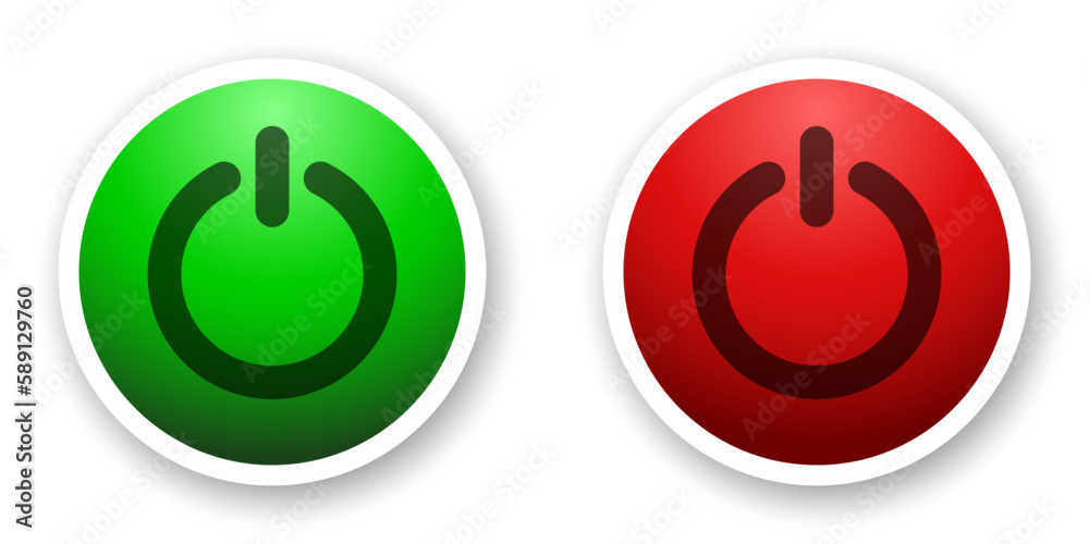 Power on and off buttons. Green and red flat icons on white background. Best for polygraphy, mobile apps and web design. Power on and off buttons. Green and red flat icons on white background. Best for polygraphy, mobile apps and web design.